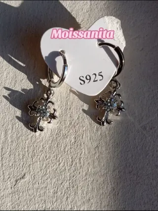 Pendientes cruz Moissanita cruz baño plata 925