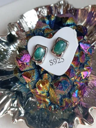 Pendientes Plata 925 Esmeralda Ovalada