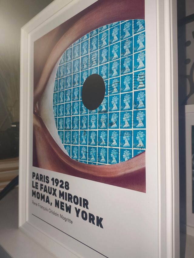 Quadro moderno "occhio" MAGRITTE su francobolli