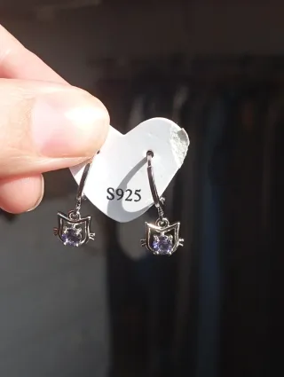 Pendientes Gato Tanzanita Baño Plata 925