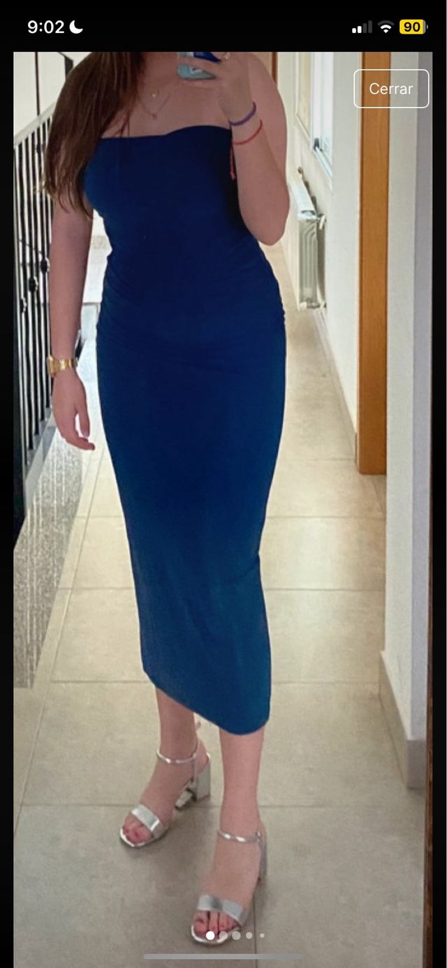 Vestido palabra de honor azul Zara