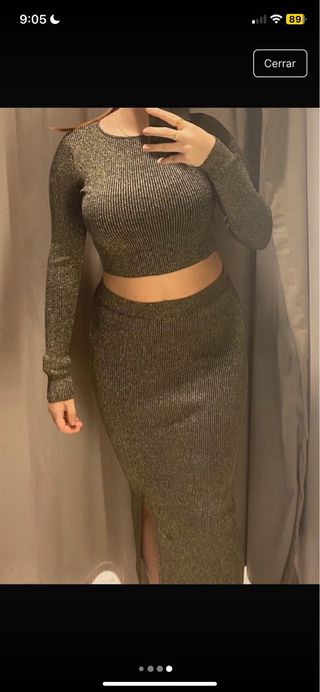 Falda Zara dorada y negra ajustada