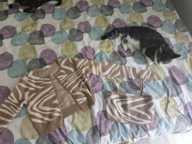 Conjunto top y cárdigan estampado cebra