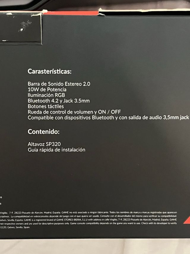 Barra de Sonido SP320 RGB Bluetooth