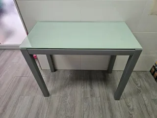 Mesa Cocina Cristal Gris Metálica
