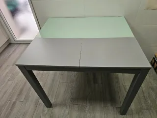 Mesa Cocina Cristal Gris Metálica