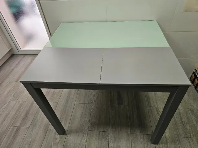 Mesa Cocina Cristal Gris Metálica