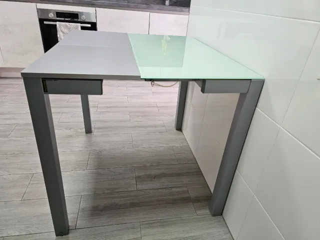 Mesa Cocina Cristal Gris Metálica