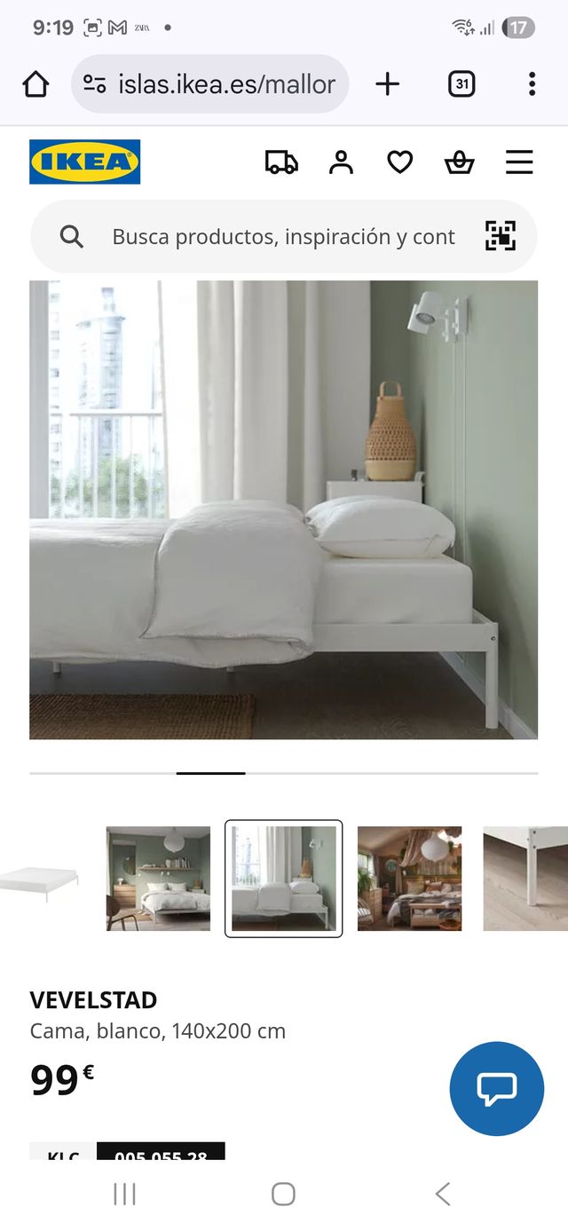 Letto VEVELSTAD Ikea 140x200 cm Bianco