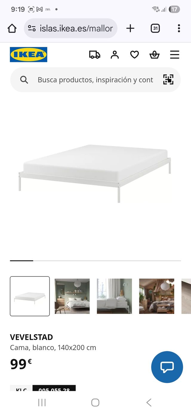 Letto VEVELSTAD Ikea 140x200 cm Bianco