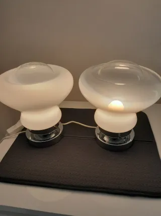 Coppia Lampade Vintage Vetro e Metallo