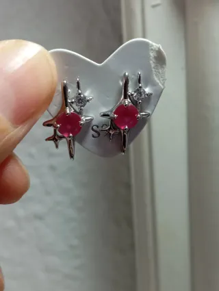 Pendientes Plata 925 Rubí Estrella Circonita