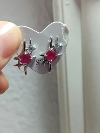 Pendientes Plata 925 Rubí Estrella Circonita