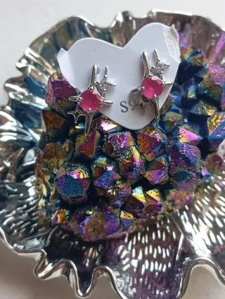 Pendientes Plata 925 Rubí Estrella Circonita