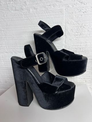 Sandalias Plataforma Terciopelo Negro T.38