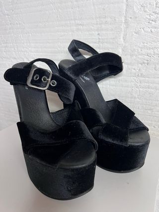 Sandalias Plataforma Terciopelo Negro T.38