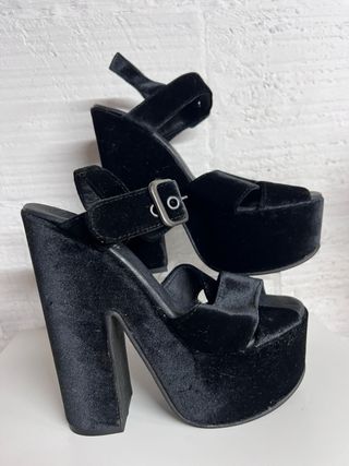 Sandalias Plataforma Terciopelo Negro T.38