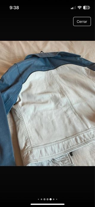 Chaqueta de cuero vintage azul y blanco