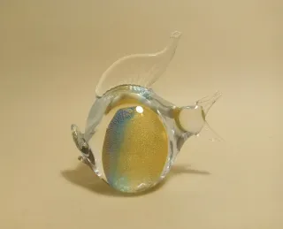 MURANO PESCE Tondo STATUINA fermacarte VETRO Oro