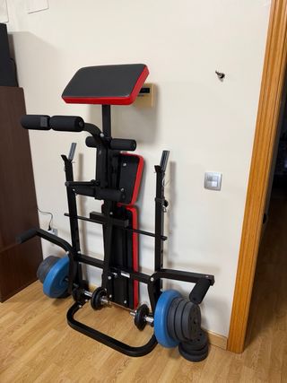 Banco musculación plegable con pesas