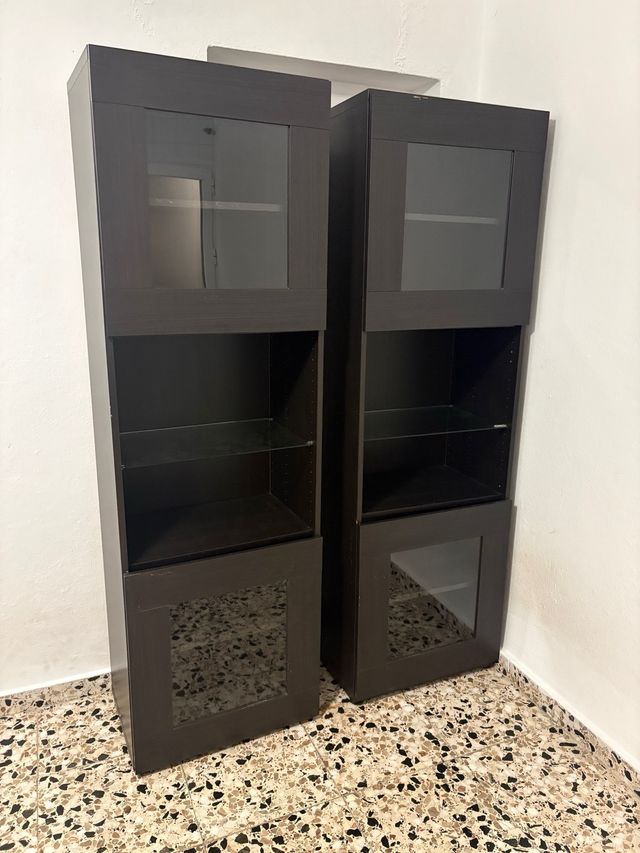 2 Muebles Vitrina Madera y Cristal