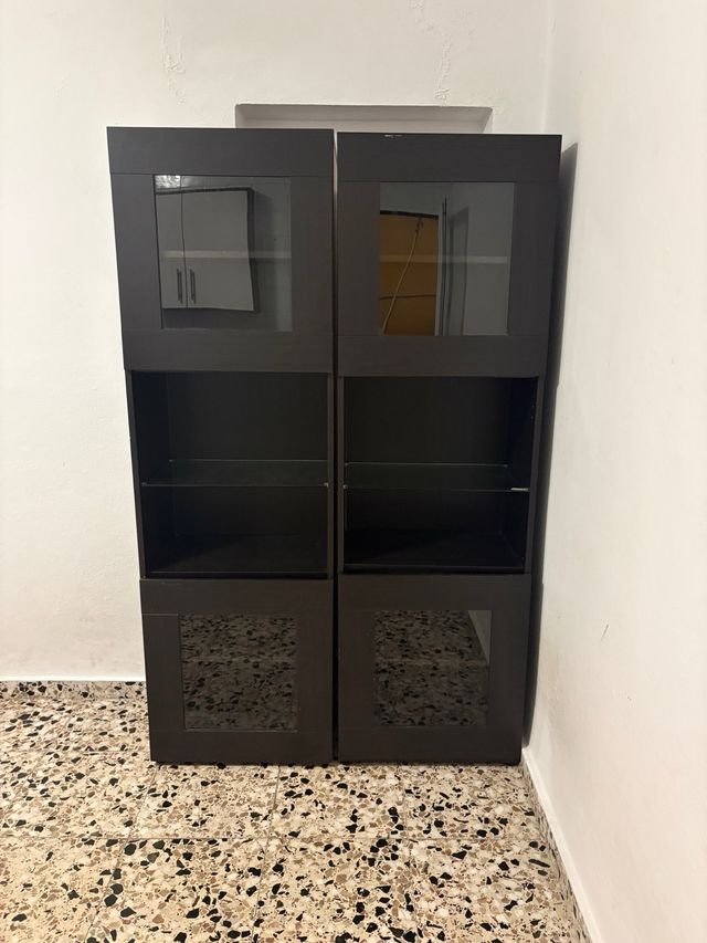 2 Muebles Vitrina Madera y Cristal