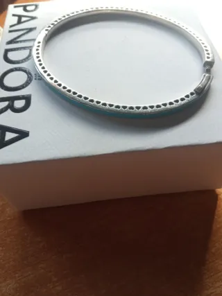 Pulsera Pandora Plata y Turquesa Corazones