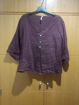 Camisa Lino Burdeos Talla Única