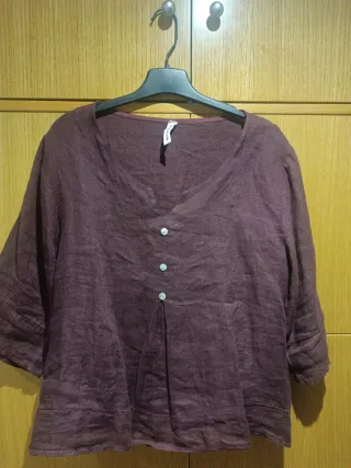 Camisa Lino Burdeos Talla Única