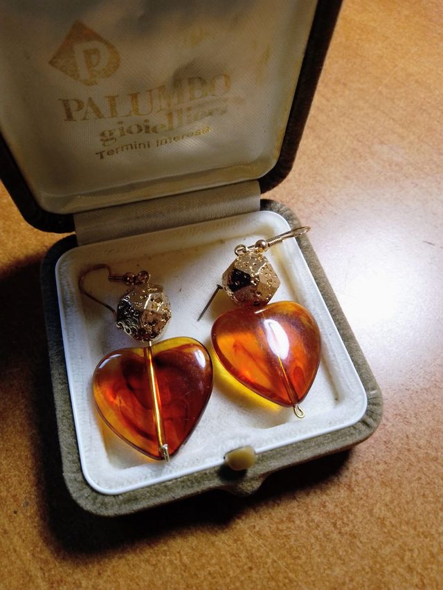 Orecchini Cuore Ambra e Argento