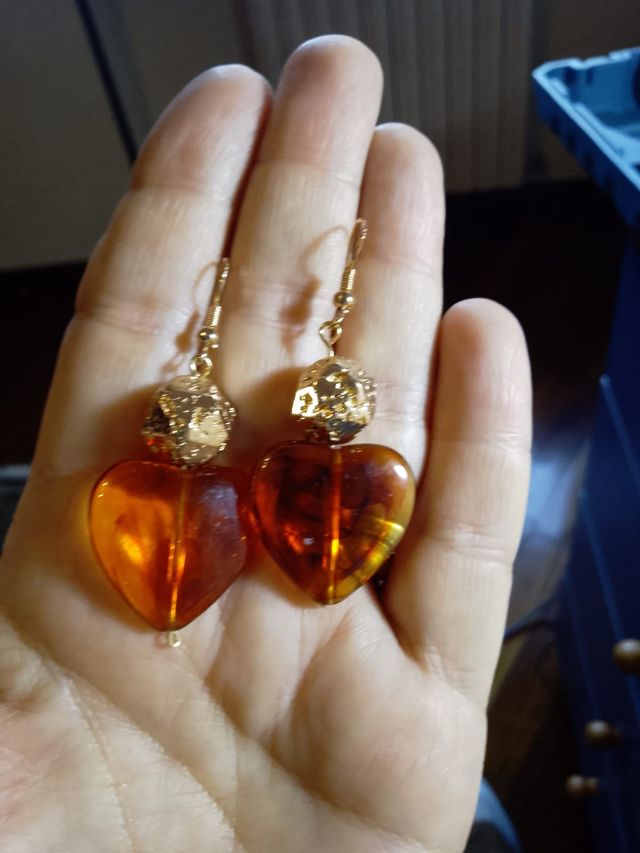 Orecchini Cuore Ambra e Argento