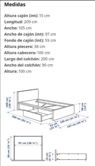 Cama IKEA con 2 cajones + sumier de 90