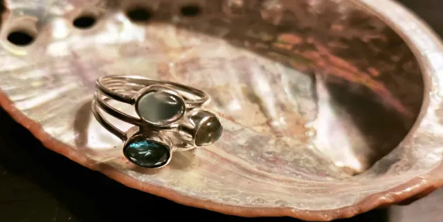 Anillo Plata Onix Verde, Labradorita, Topacio