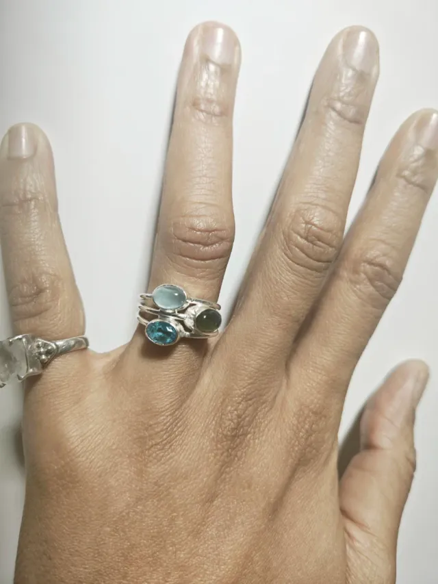 Anillo Plata Onix Verde, Labradorita, Topacio