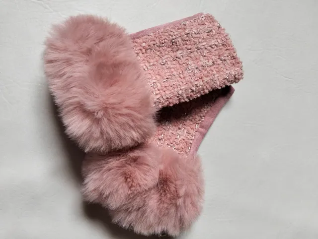 Guantes sin dedos rosa tweed y pelo