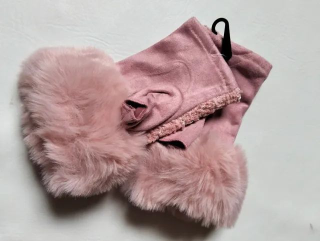 Guantes sin dedos rosa tweed y pelo