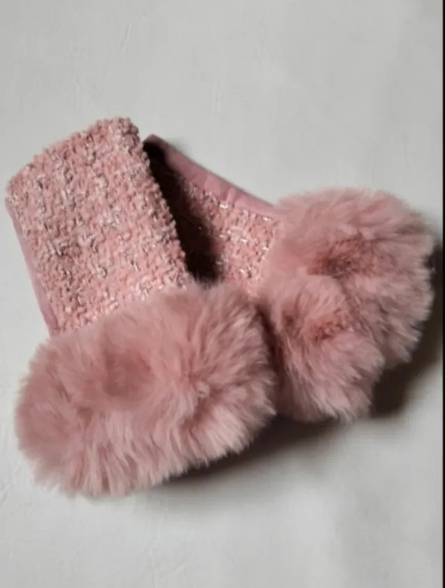 Guantes sin dedos rosa tweed y pelo