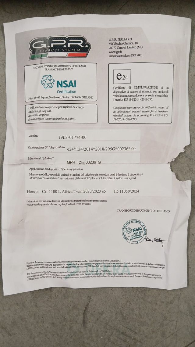 ESCAPE HONDA CRF 1100 GPR