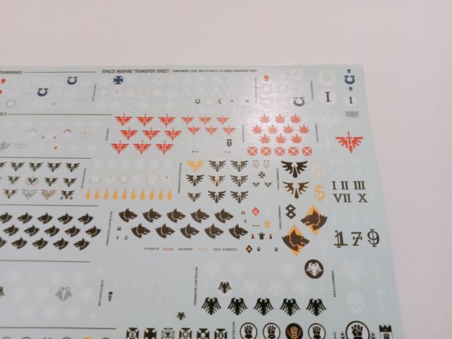 x1 Transfer Sheet for Space Marines Warhammer 40k