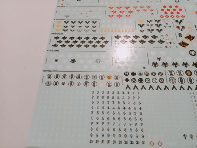 x1 Transfer Sheet for Space Marines Warhammer 40k
