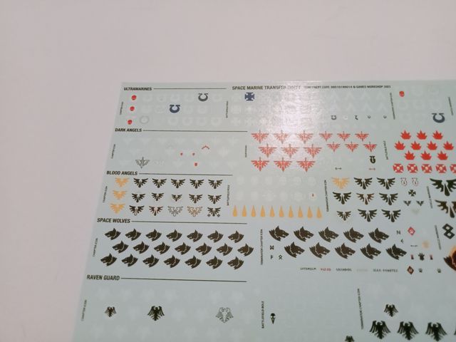 x1 Transfer Sheet for Space Marines Warhammer 40k