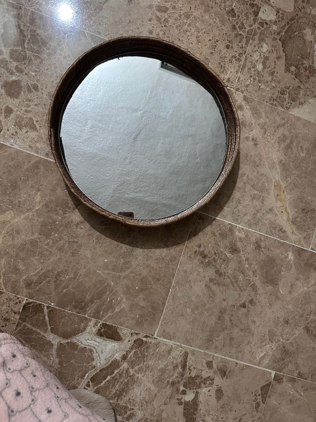Espejo redondo mimbre y cristal