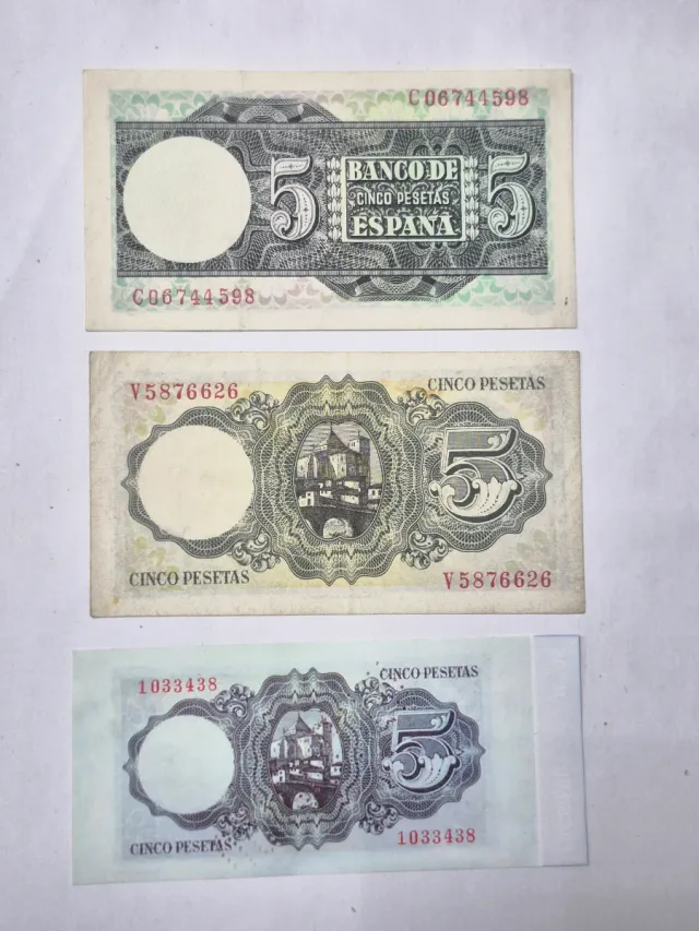 Lote 3 Billetes 5 Pesetas España S/C