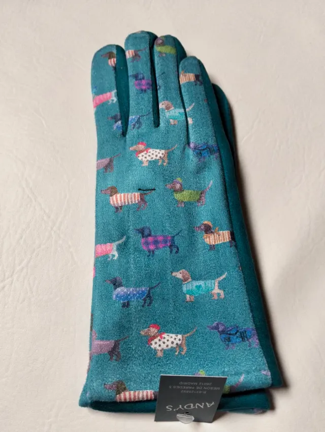 Guantes perritos teckel turquesa