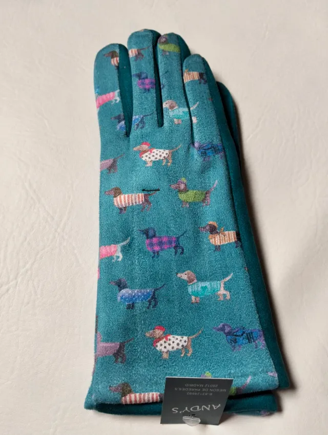 Guantes perritos teckel turquesa