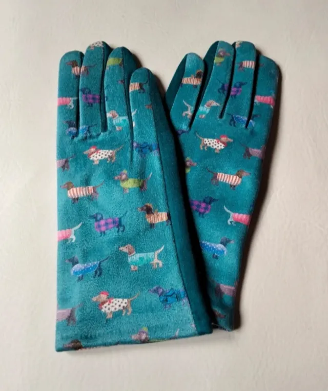 Guantes perritos teckel turquesa