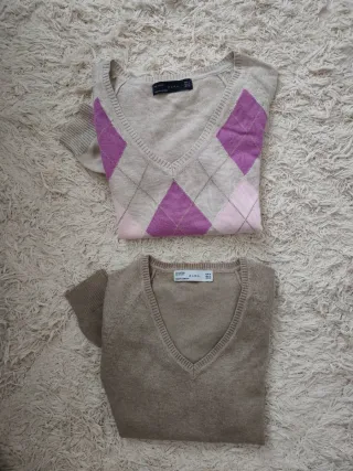 2 jerseys pico Zara beige/morado T M