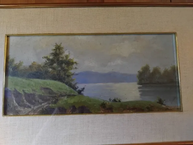 Quadro paesaggio lago anni 60-70