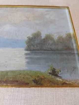 Quadro paesaggio lago anni 60-70