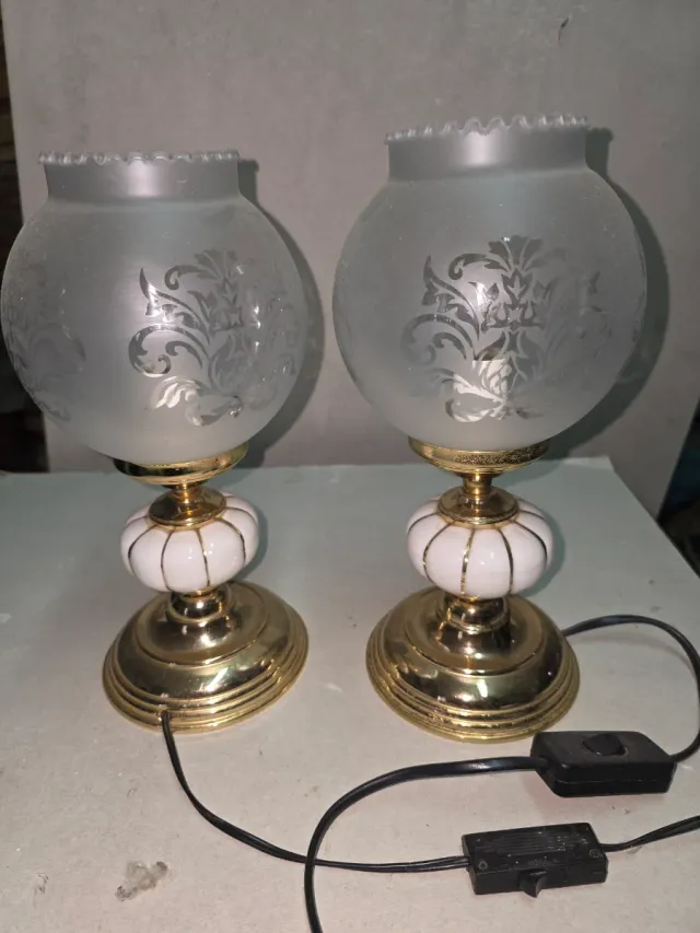 Pareja Lámparas Mesita dorado Transparente Cerámic